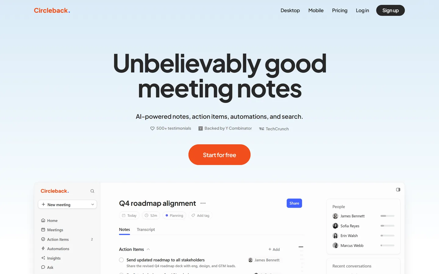 Circleback homepage