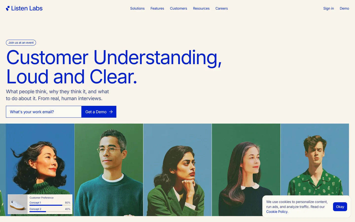 Listen Labs homepage — AI-moderated interviews with recruiting