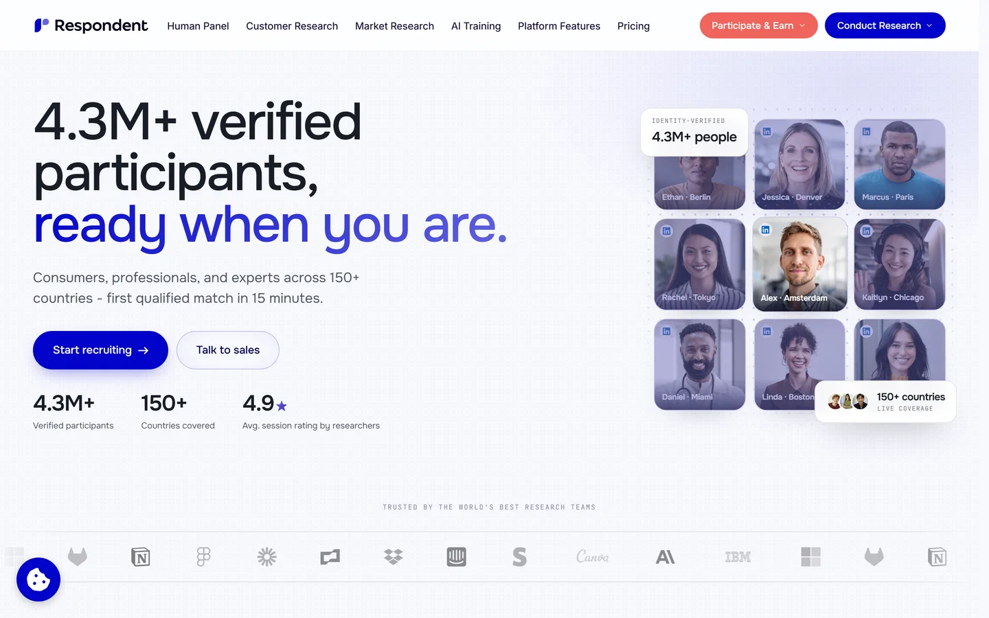 Respondent homepage — B2B research participant recruiting