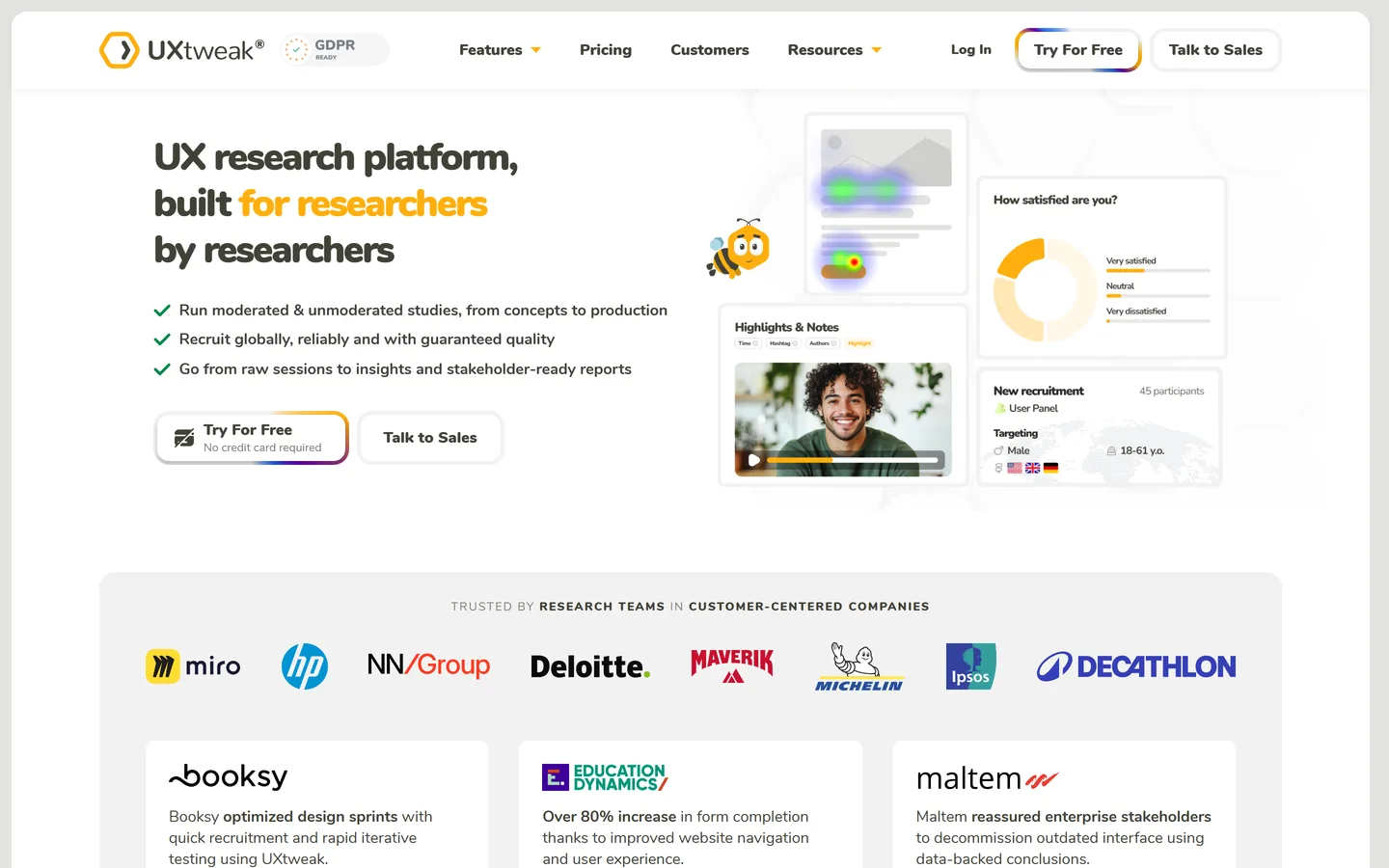 UXtweak homepage — UX research platform for moderated and unmoderated usability testing