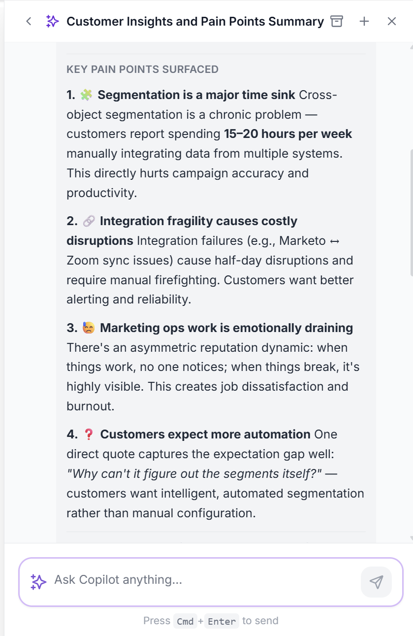 Intervool Copilot — ask anything about your customers, data, or research