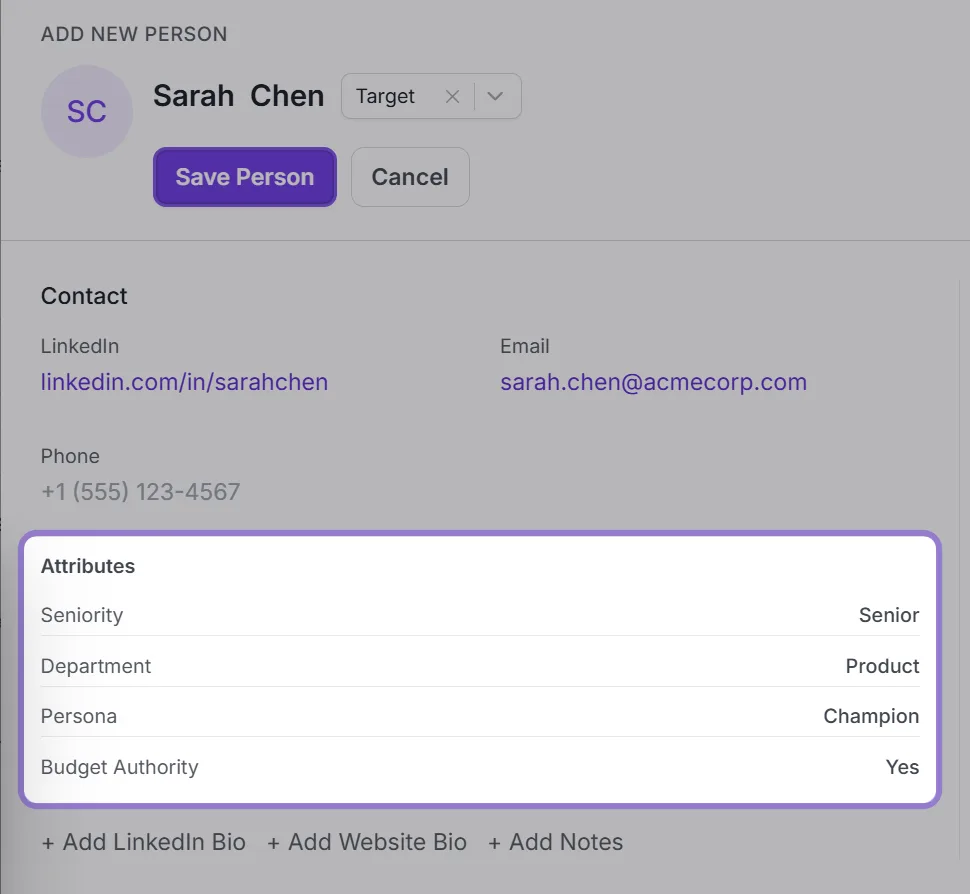 Intervool contact record showing the research context behind a person