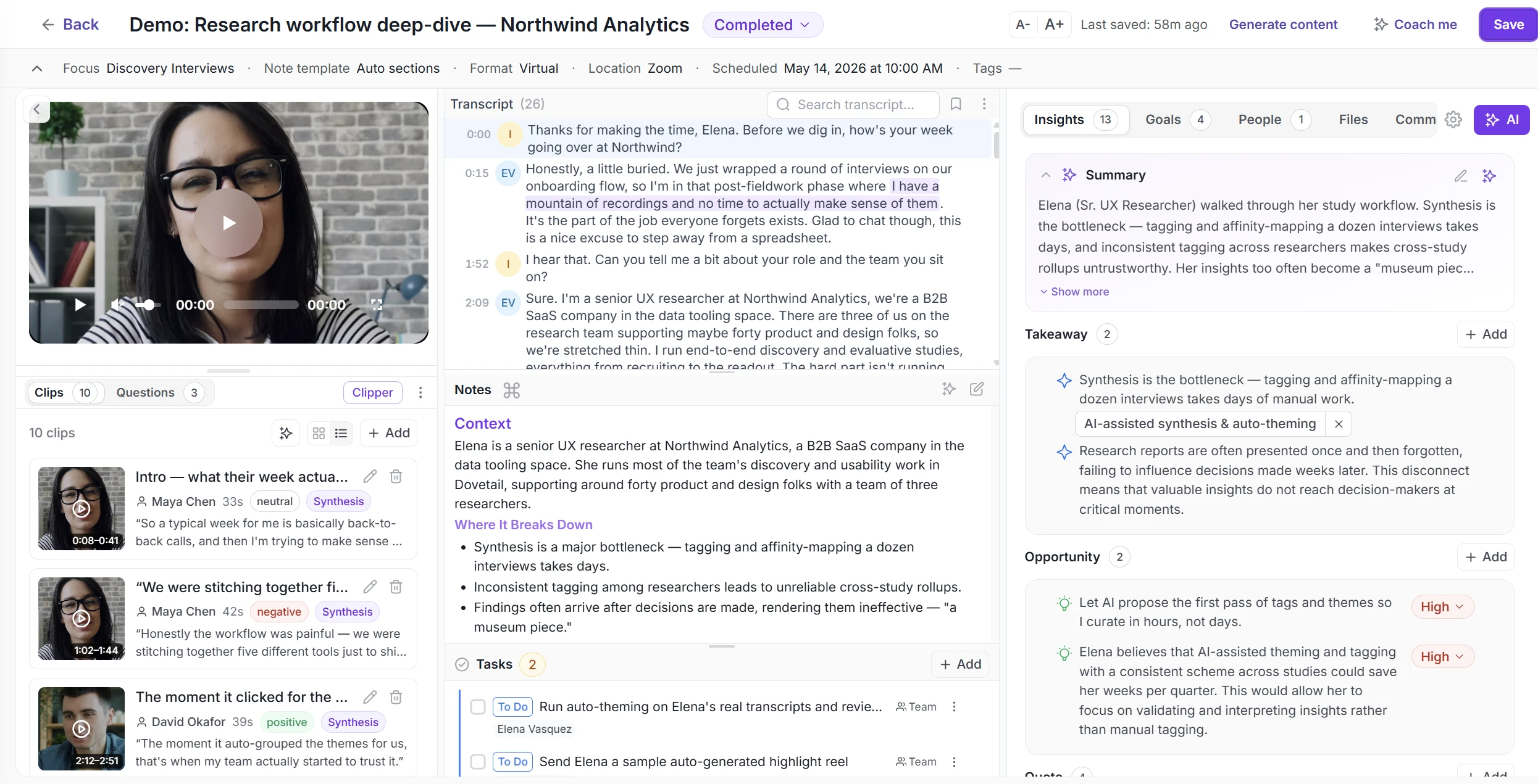 Intervool interview library — video, transcript, notes, and questions in one view
