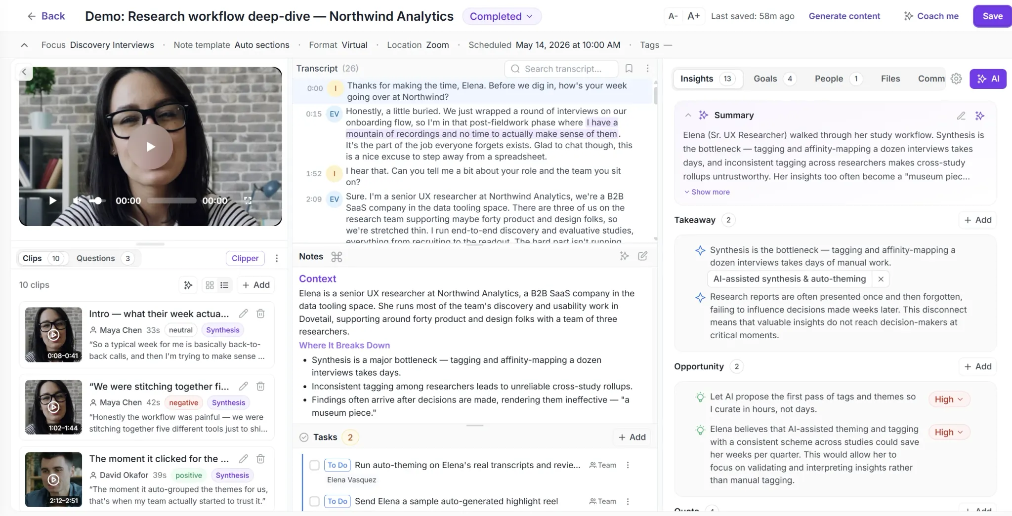 Intervool — customer interview with video, transcript, and AI takeaways